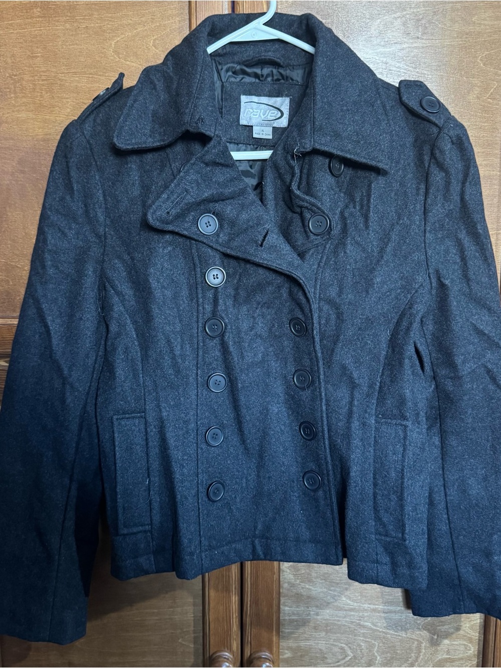 Rave Double-Breasted Black Peacoat